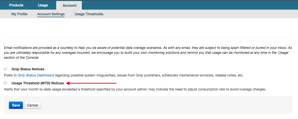 Twitter使用量アラートを設定する画面のスクリーンショット。