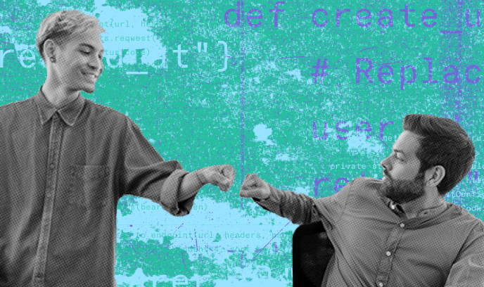 拳を合わせる2人の男性