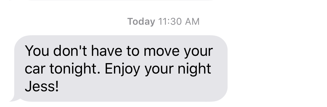 An image of a text message sent by using Twitter's Search Tweet API.